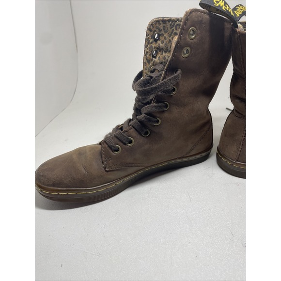 Dr. Martens Stratford Brown Leather Boots Size 6 L Women's Cheetah Print Ladies - Picture 13 of 14